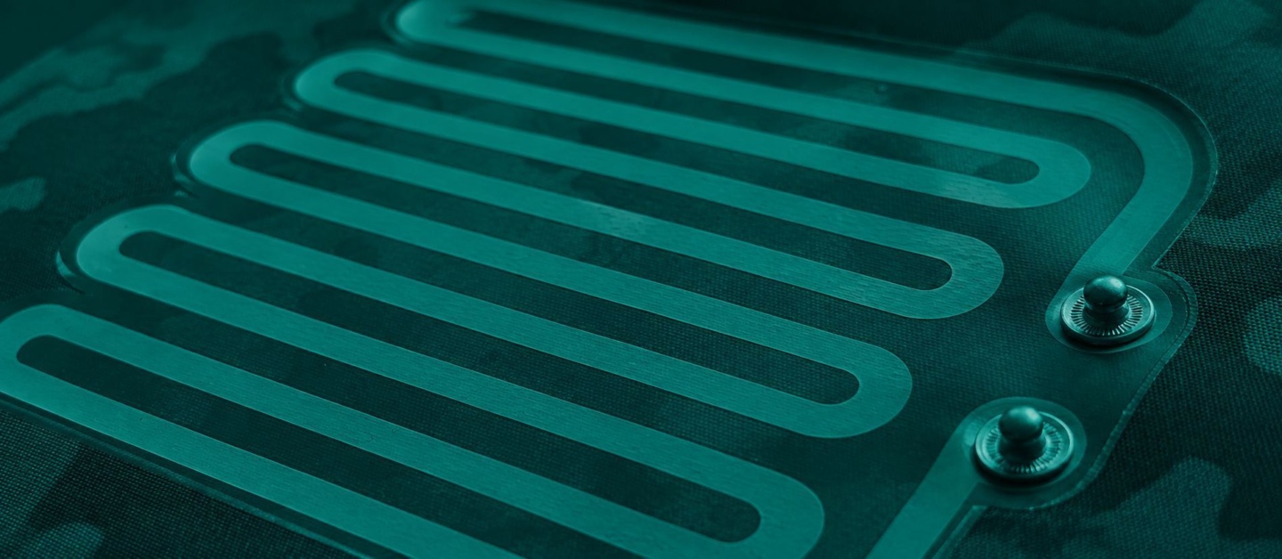 A printed heating element integrated into textile, demonstrating Screentec’s e-textile technology